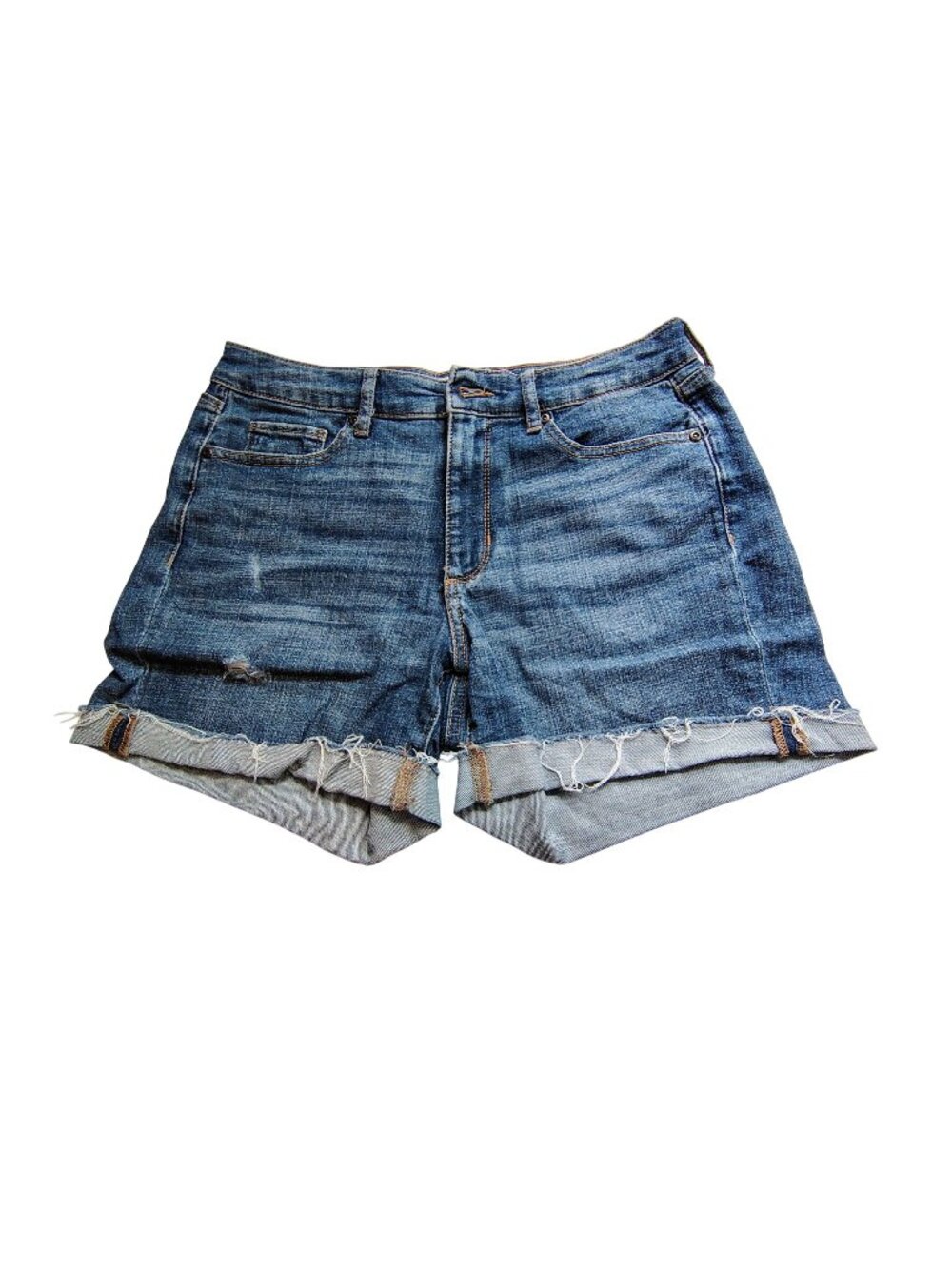 Sonoma Womens Curvy Denim Jean Shorts Size 8 Distressed Frayed Hem Blue